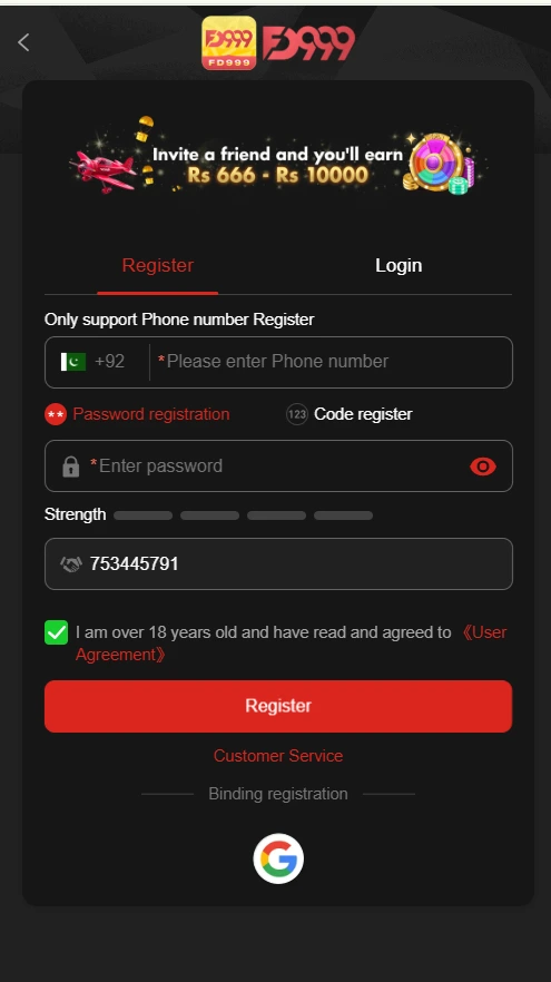 fd999 game registration and login section